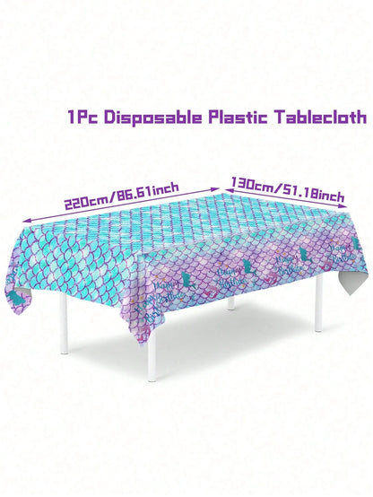1/3pcs Mermaid Theme Tablecloth, Size 130*220cm, Mermaid Birthday Party Disposable Waterproof Tablecloth, Happy Birthday Table Runner, 1st Birthday Party Decoration, Baby Shower Party Decoration, Gend