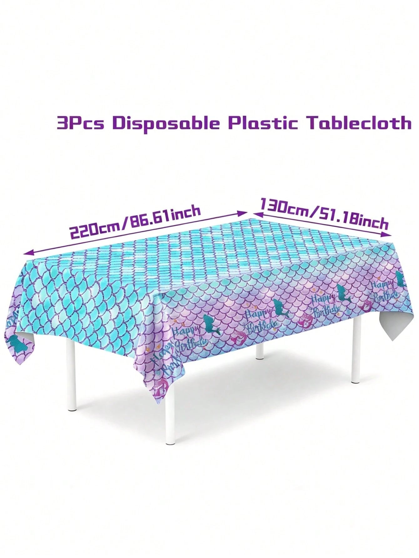 1/3pcs Mermaid Theme Tablecloth, Size 130*220cm, Mermaid Birthday Party Disposable Waterproof Tablecloth, Happy Birthday Table Runner, 1st Birthday Party Decoration, Baby Shower Party Decoration, Gend