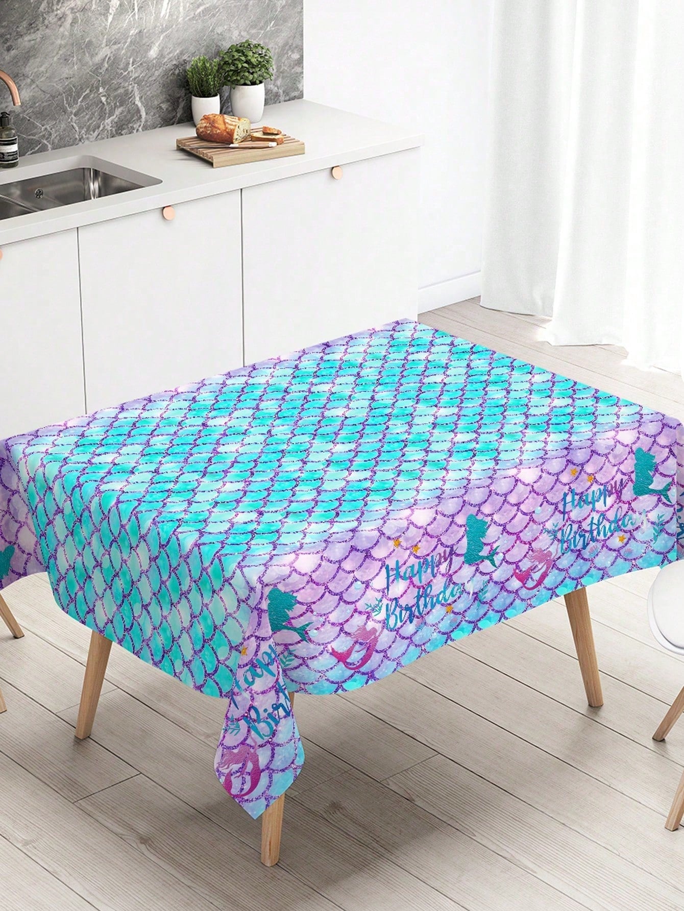 1/3pcs Mermaid Theme Tablecloth, Size 130*220cm, Mermaid Birthday Party Disposable Waterproof Tablecloth, Happy Birthday Table Runner, 1st Birthday Party Decoration, Baby Shower Party Decoration, Gend