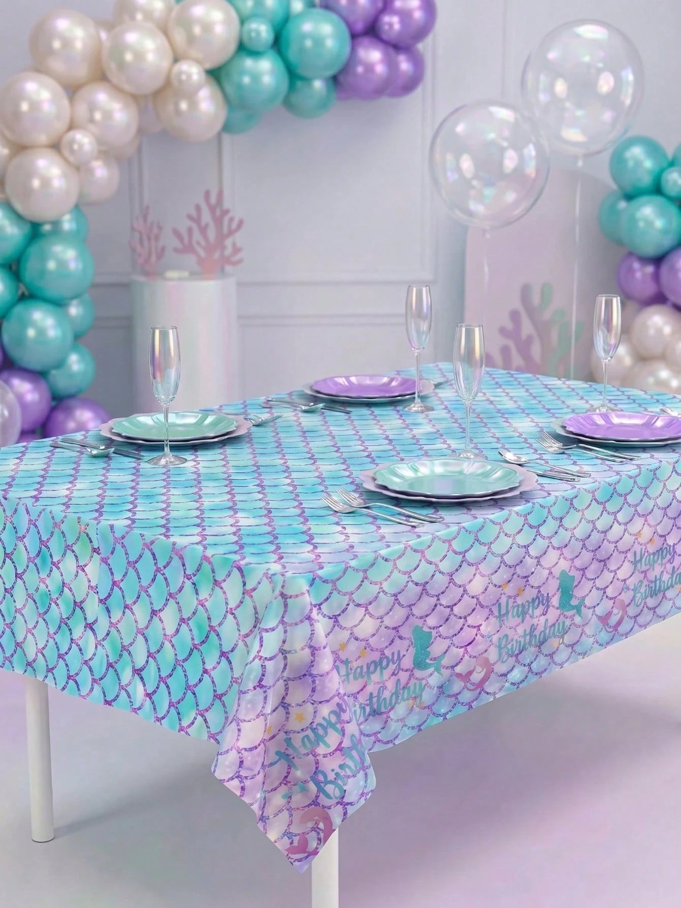 1/3pcs Mermaid Theme Tablecloth, Size 130*220cm, Mermaid Birthday Party Disposable Waterproof Tablecloth, Happy Birthday Table Runner, 1st Birthday Party Decoration, Baby Shower Party Decoration, Gend