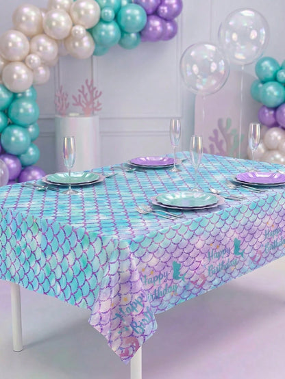 1/3pcs Mermaid Theme Tablecloth, Size 130*220cm, Mermaid Birthday Party Disposable Waterproof Tablecloth, Happy Birthday Table Runner, 1st Birthday Party Decoration, Baby Shower Party Decoration, Gend