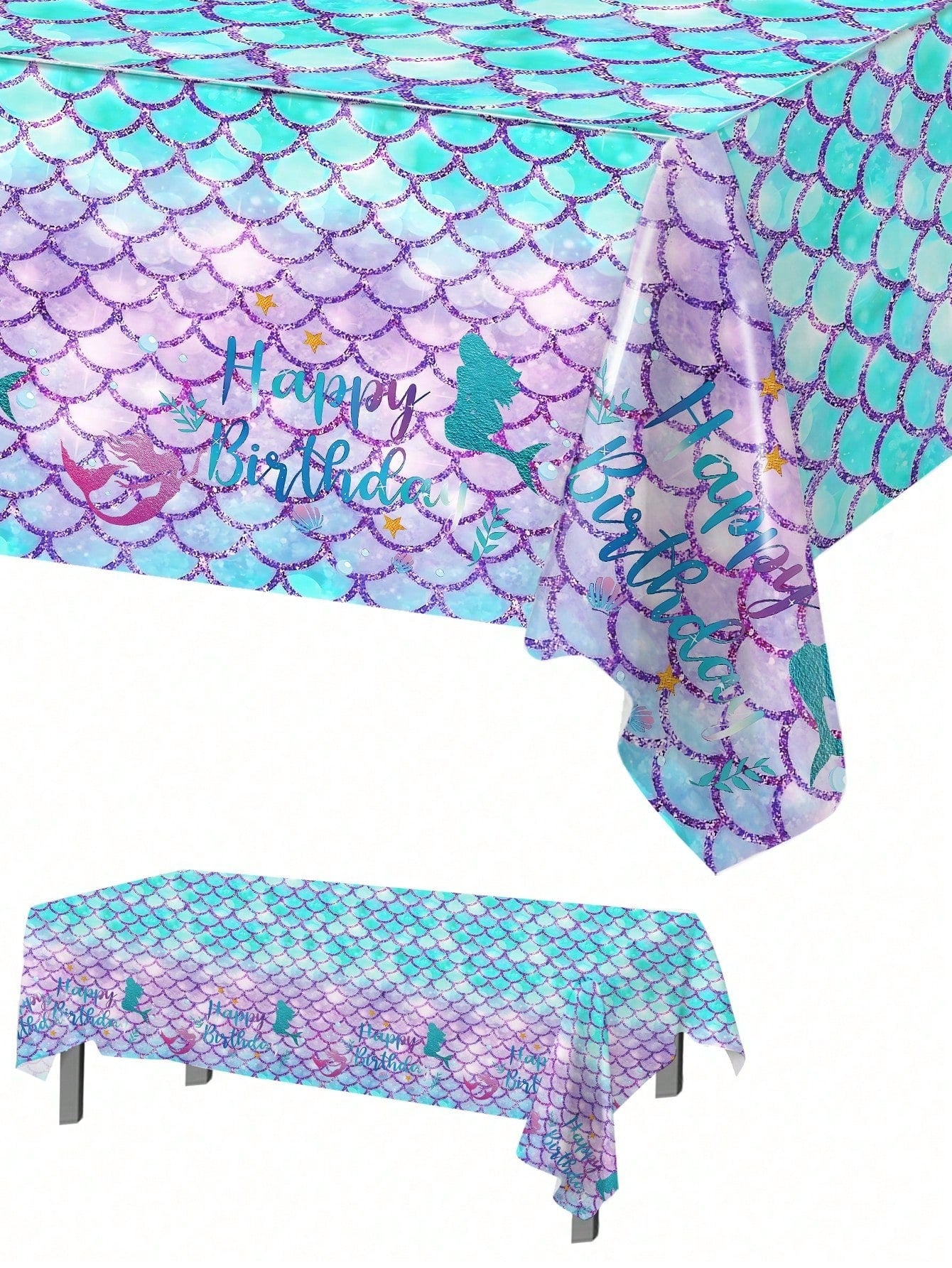 1/3pcs Mermaid Theme Tablecloth, Size 130*220cm, Mermaid Birthday Party Disposable Waterproof Tablecloth, Happy Birthday Table Runner, 1st Birthday Party Decoration, Baby Shower Party Decoration, Gend