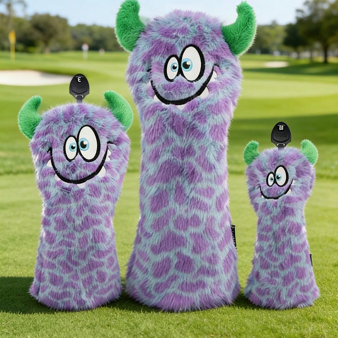 1/4pcs Funny Cartoon Animal Golf Club Head Covers, With Adjustable Number Tag- Made Of Faux Fur, Purple/Green- Protect Golf Clubs, Fit For Putter, Driver/Fairway Wood/Hybrid- Creative Golf Gift For
