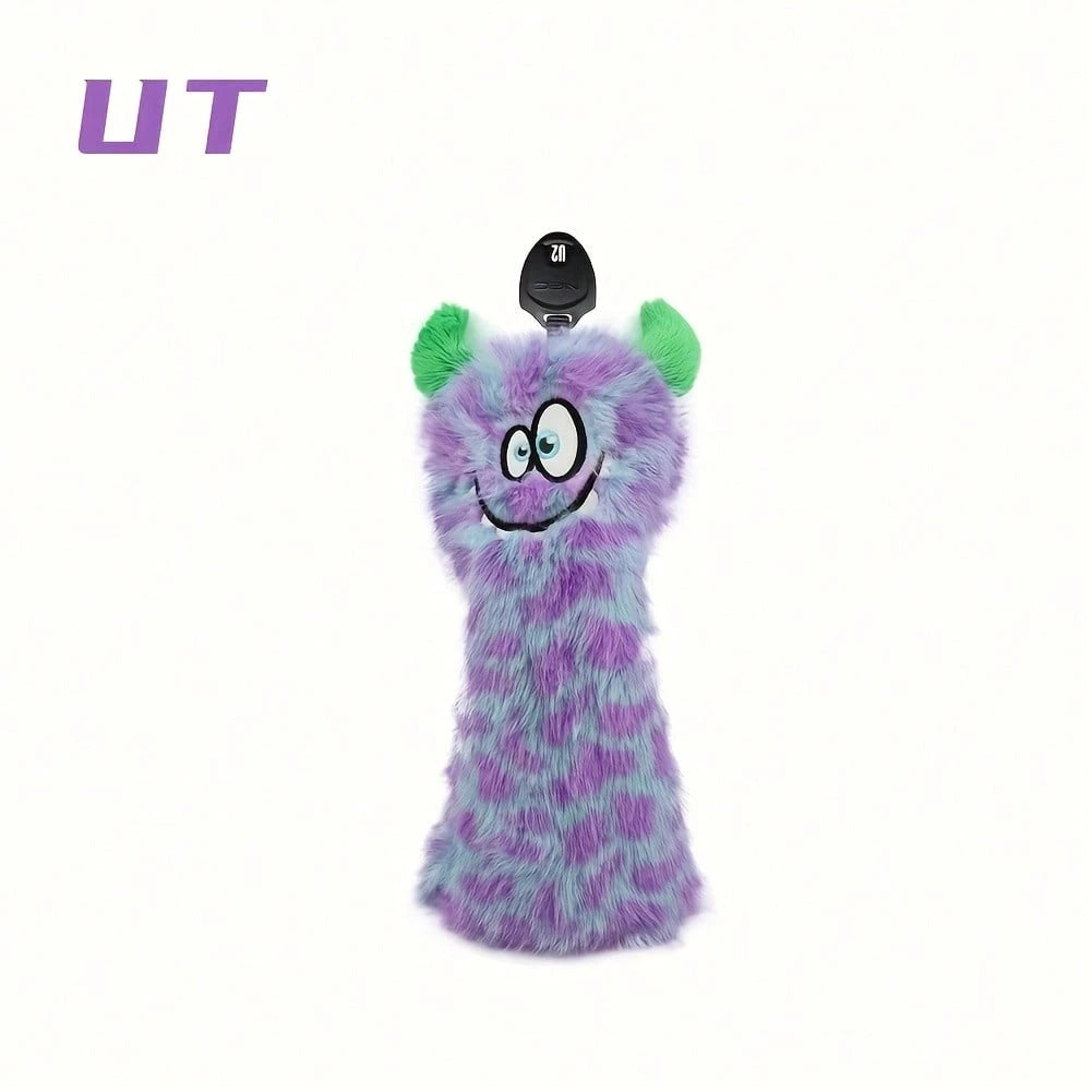 1/4pcs Funny Cartoon Animal Golf Club Head Covers, With Adjustable Number Tag- Made Of Faux Fur, Purple/Green- Protect Golf Clubs, Fit For Putter, Driver/Fairway Wood/Hybrid- Creative Golf Gift For