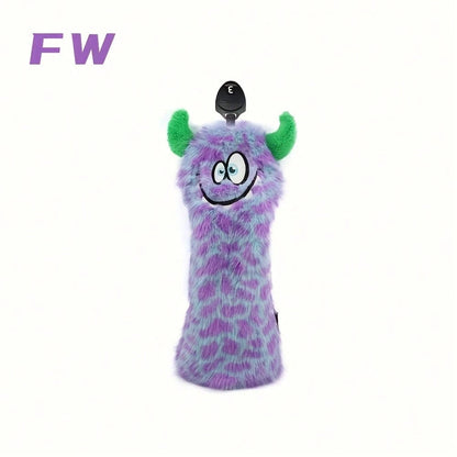 1/4pcs Funny Cartoon Animal Golf Club Head Covers, With Adjustable Number Tag- Made Of Faux Fur, Purple/Green- Protect Golf Clubs, Fit For Putter, Driver/Fairway Wood/Hybrid- Creative Golf Gift For