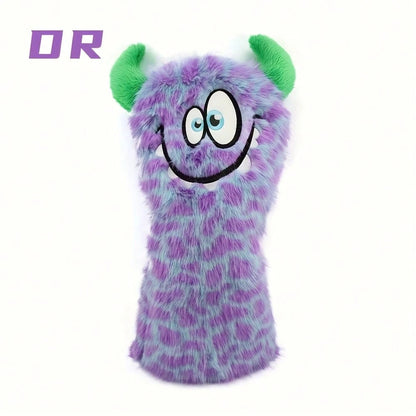 1/4pcs Funny Cartoon Animal Golf Club Head Covers, With Adjustable Number Tag- Made Of Faux Fur, Purple/Green- Protect Golf Clubs, Fit For Putter, Driver/Fairway Wood/Hybrid- Creative Golf Gift For