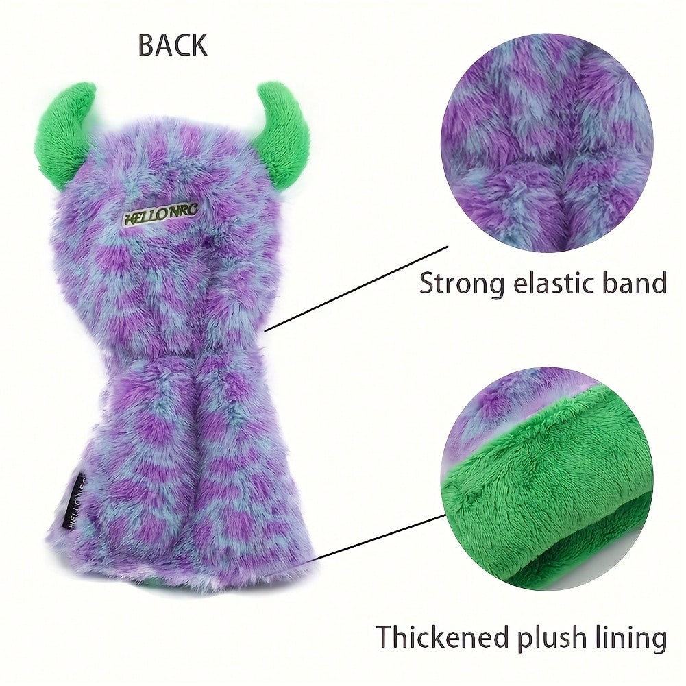 1/4pcs Funny Cartoon Animal Golf Club Head Covers, With Adjustable Number Tag- Made Of Faux Fur, Purple/Green- Protect Golf Clubs, Fit For Putter, Driver/Fairway Wood/Hybrid- Creative Golf Gift For
