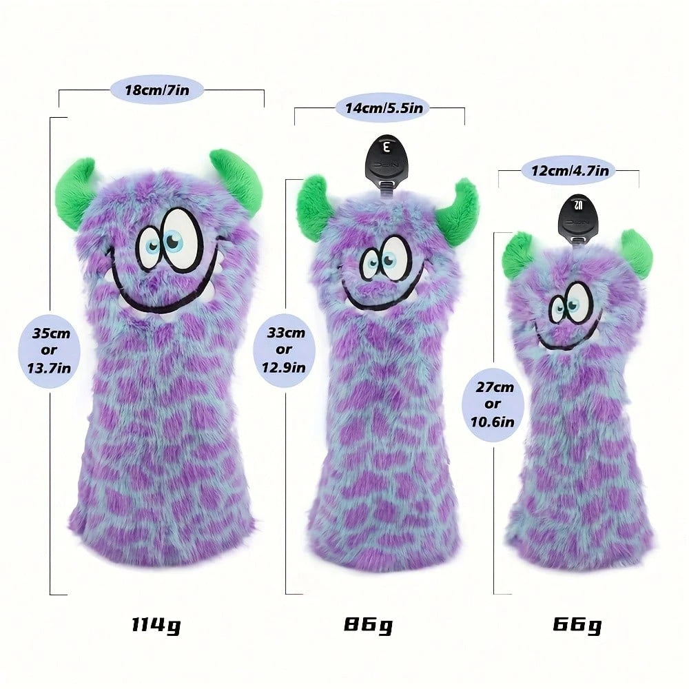 1/4pcs Funny Cartoon Animal Golf Club Head Covers, With Adjustable Number Tag- Made Of Faux Fur, Purple/Green- Protect Golf Clubs, Fit For Putter, Driver/Fairway Wood/Hybrid- Creative Golf Gift For