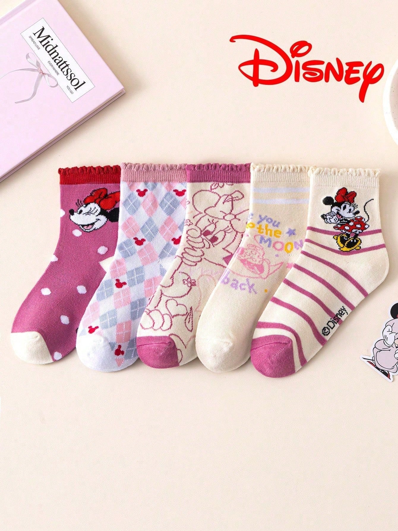 1/5/10 Pairs Disney Girls Mid-Calf Socks With Lace Trim, Christmas & Halloween Kids Socks