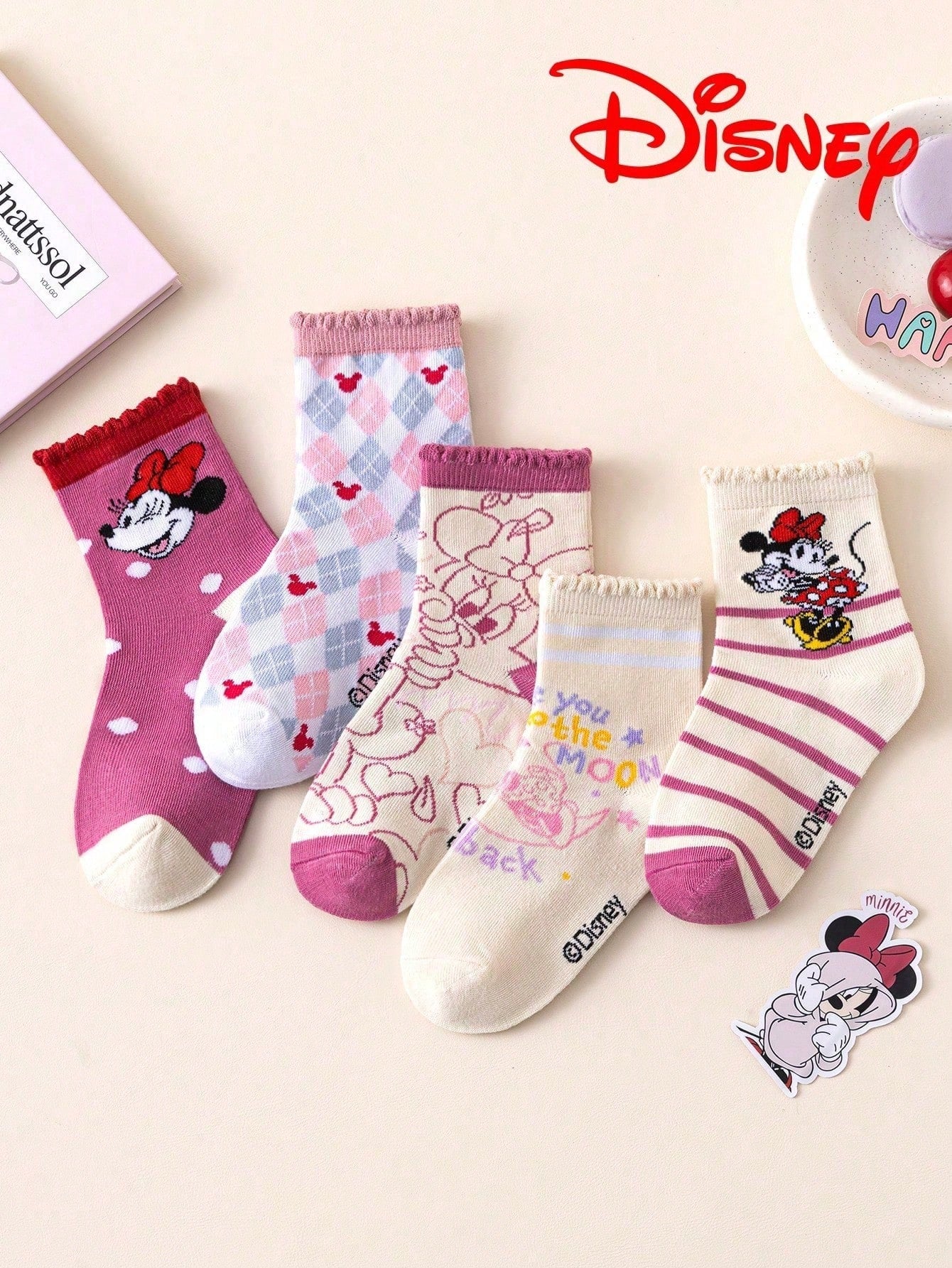 1/5/10 Pairs Disney Girls Mid-Calf Socks With Lace Trim, Christmas & Halloween Kids Socks