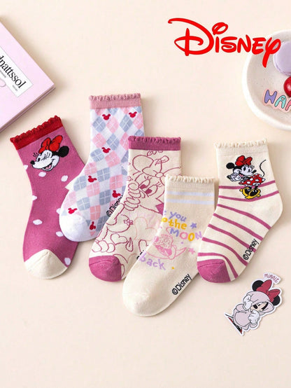 1/5/10 Pairs Disney Girls Mid-Calf Socks With Lace Trim, Christmas & Halloween Kids Socks