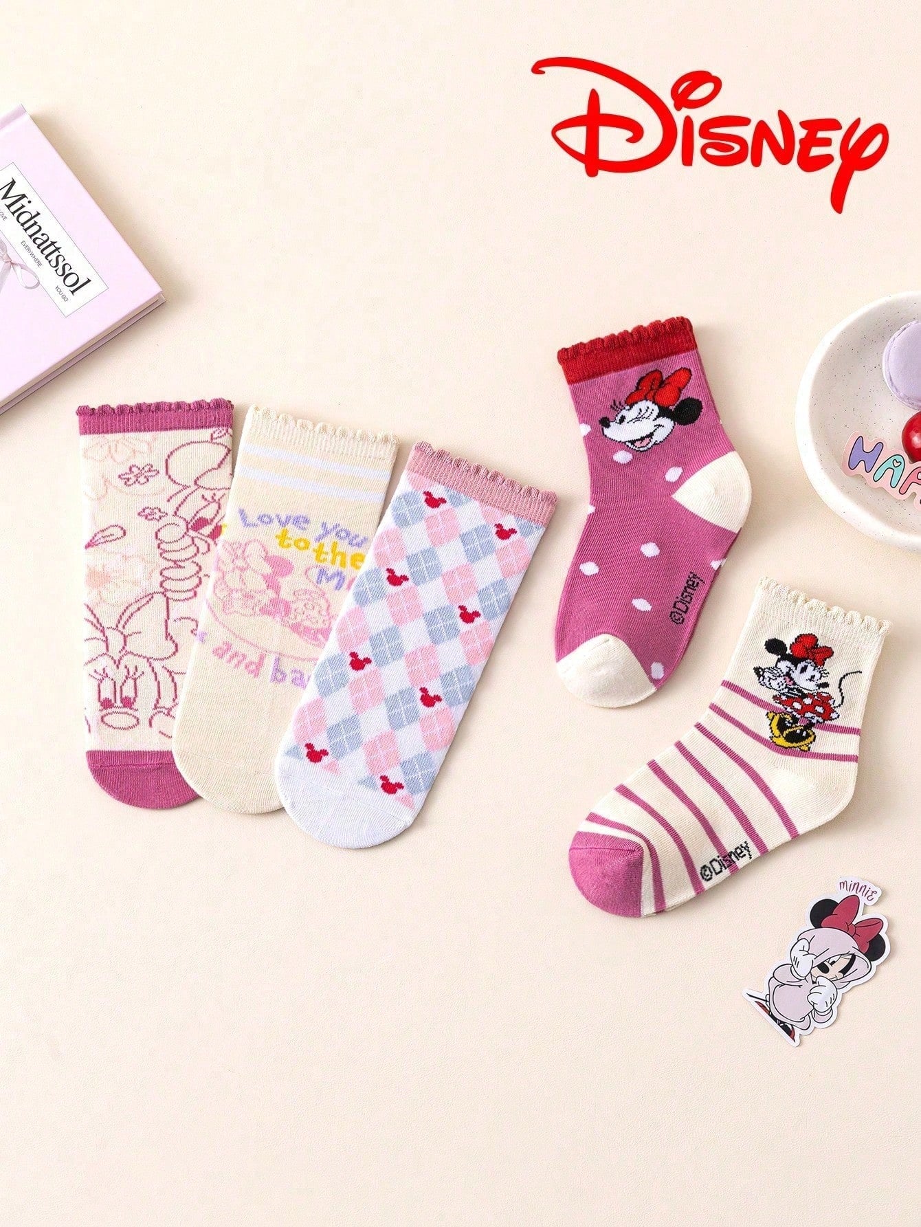 1/5/10 Pairs Disney Girls Mid-Calf Socks With Lace Trim, Christmas & Halloween Kids Socks