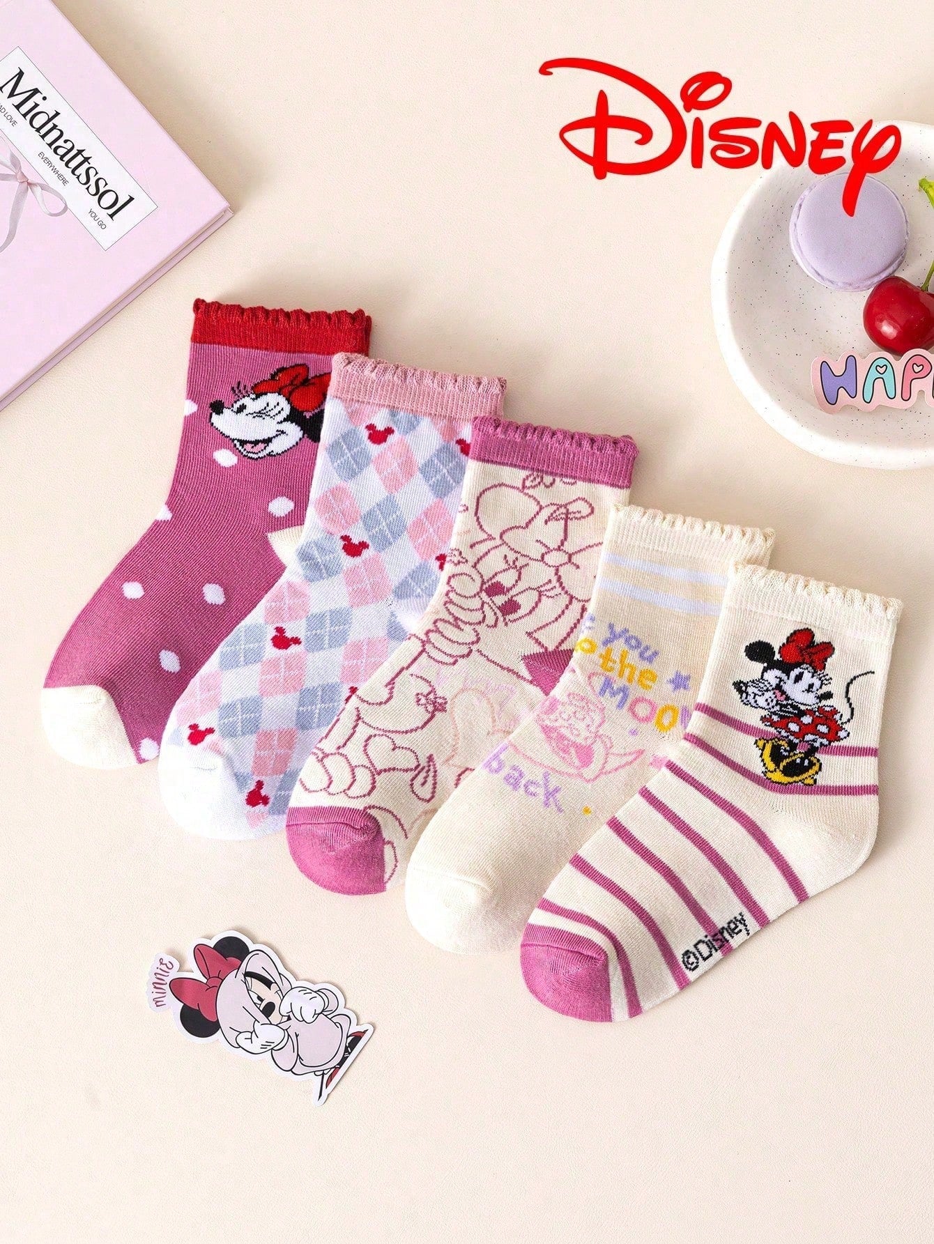 1/5/10 Pairs Disney Girls Mid-Calf Socks With Lace Trim, Christmas & Halloween Kids Socks