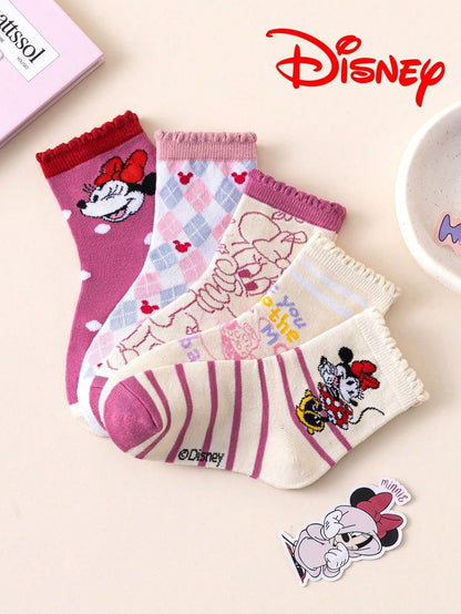 1/5/10 Pairs Disney Girls Mid-Calf Socks With Lace Trim, Christmas & Halloween Kids Socks