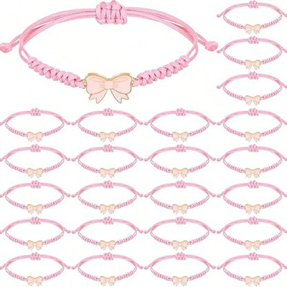 1/5/12/20/24/32pcs Pink Bow Bracelet Gift, Adjustable Woven Bracelet, Suitable For Birthday, Wedding, Baby Shower, Gender Reveal Party, Party Favor