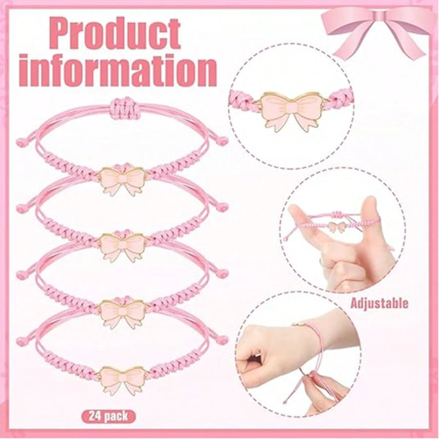 1/5/12/20/24/32pcs Pink Bow Bracelet Gift, Adjustable Woven Bracelet, Suitable For Birthday, Wedding, Baby Shower, Gender Reveal Party, Party Favor
