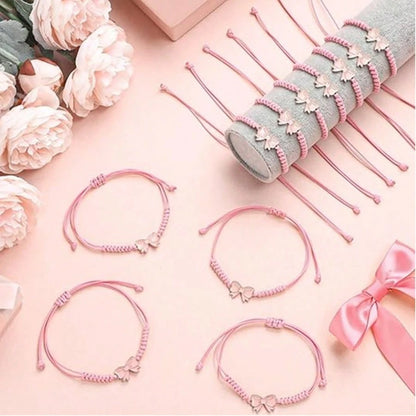 1/5/12/20/24/32pcs Pink Bow Bracelet Gift, Adjustable Woven Bracelet, Suitable For Birthday, Wedding, Baby Shower, Gender Reveal Party, Party Favor