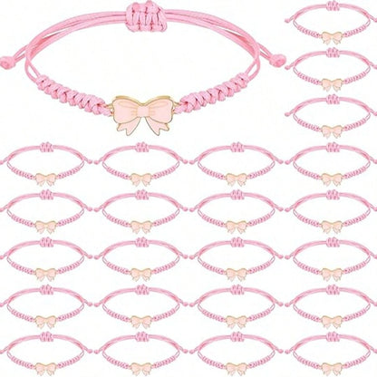 1/5/12/20/24/32pcs Pink Bow Bracelet Gift, Adjustable Woven Bracelet, Suitable For Birthday, Wedding, Baby Shower, Gender Reveal Party, Party Favor
