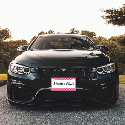 1 Aluminum License Plate Frame| 2D Flat Surface, Grid Pattern, 6.0X 12.0inch, Pink And White, Includes 4 Screws And Rubber Washers, Universal Type, Suitable For All Vehicles, Enhanced Car Accessories