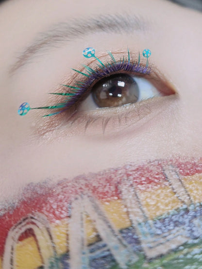 1 Box 6-Row 36pcs Football Theme Segmented False Eyelashes, Blue Laser Gradient Color Single Cluster Eyelashes, Exaggerated Color Style For Party, COSPLAY, Studio Creative Photography