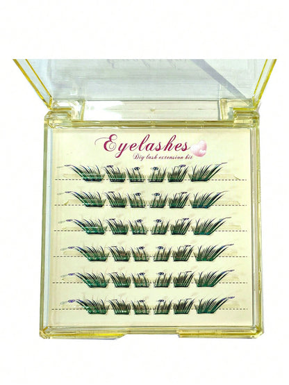 1 Box 6-Row 36pcs Football Theme Segmented False Eyelashes, Blue Laser Gradient Color Single Cluster Eyelashes, Exaggerated Color Style For Party, COSPLAY, Studio Creative Photography