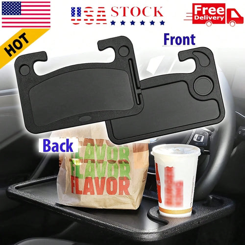 1 Car Tray Table- Double-Sided Adjustable, Car Steering Wheel Table, Multi-Purpose Travel Car Accessory, Multi-Function Drink/Food Holder- In-Car Dining, Work And Video Recording