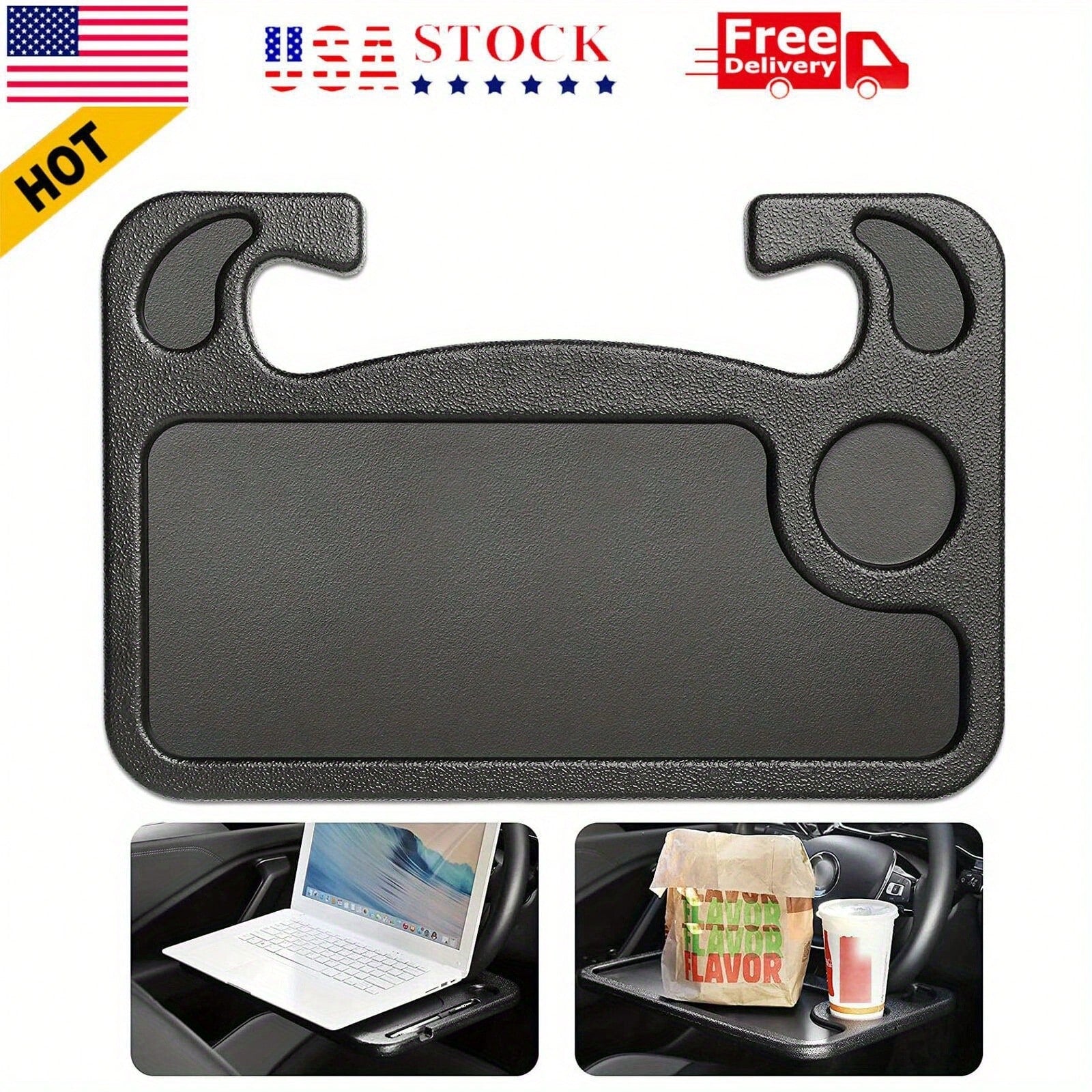1 Car Tray Table- Double-Sided Adjustable, Car Steering Wheel Table, Multi-Purpose Travel Car Accessory, Multi-Function Drink/Food Holder- In-Car Dining, Work And Video Recording