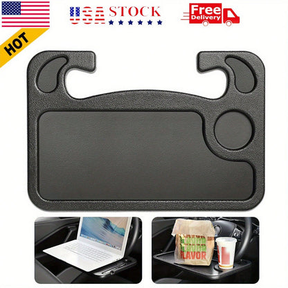 1 Car Tray Table- Double-Sided Adjustable, Car Steering Wheel Table, Multi-Purpose Travel Car Accessory, Multi-Function Drink/Food Holder- In-Car Dining, Work And Video Recording