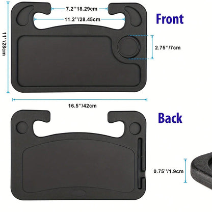 1 Car Tray Table- Double-Sided Adjustable, Car Steering Wheel Table, Multi-Purpose Travel Car Accessory, Multi-Function Drink/Food Holder- In-Car Dining, Work And Video Recording