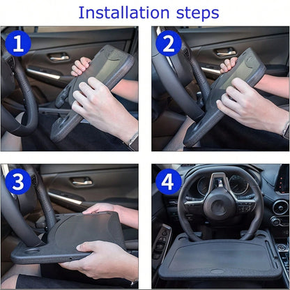 1 Car Tray Table- Double-Sided Adjustable, Car Steering Wheel Table, Multi-Purpose Travel Car Accessory, Multi-Function Drink/Food Holder- In-Car Dining, Work And Video Recording