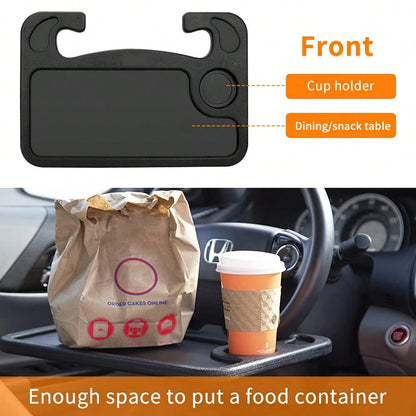 1 Car Tray Table- Double-Sided Adjustable, Car Steering Wheel Table, Multi-Purpose Travel Car Accessory, Multi-Function Drink/Food Holder- In-Car Dining, Work And Video Recording