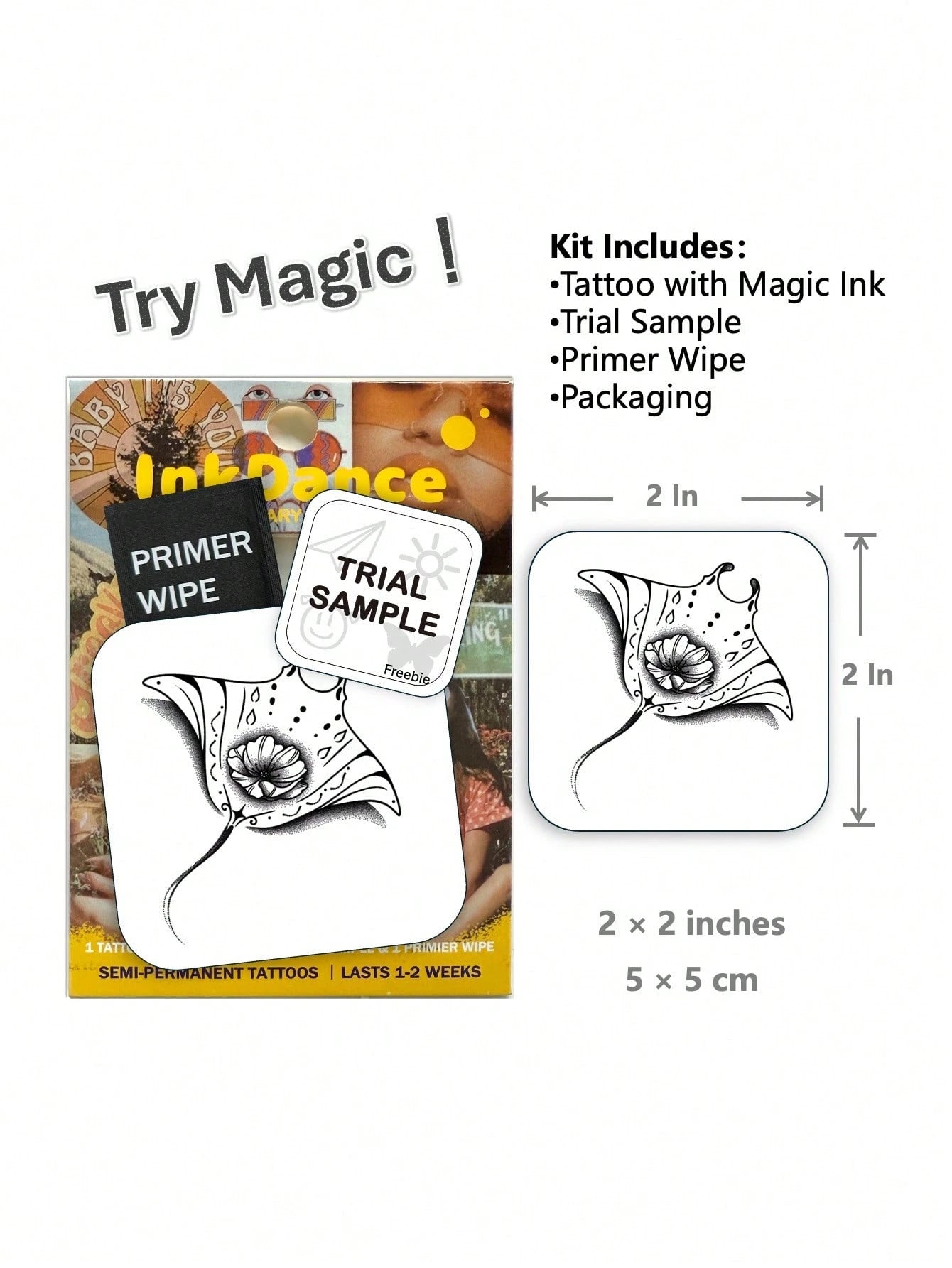1 Kit "Floral Manta Ray" New Technology Tattoo Sticker, Semi-Permanent, Fine-Line, Ocean-Inspired, Floral, Temporary Tattoo, Fake Tattoo, Waterproof & Long-Lasting Realistic Design, Plant-Based Formul
