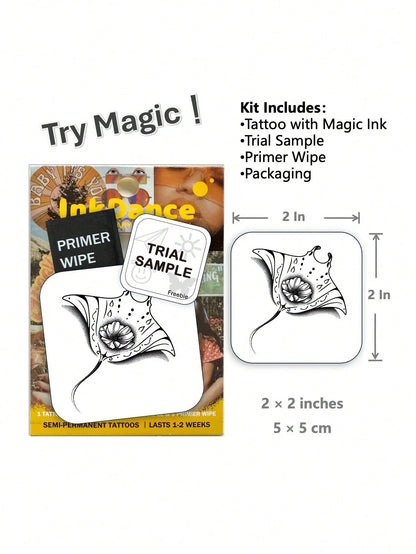 1 Kit "Floral Manta Ray" New Technology Tattoo Sticker, Semi-Permanent, Fine-Line, Ocean-Inspired, Floral, Temporary Tattoo, Fake Tattoo, Waterproof & Long-Lasting Realistic Design, Plant-Based Formul
