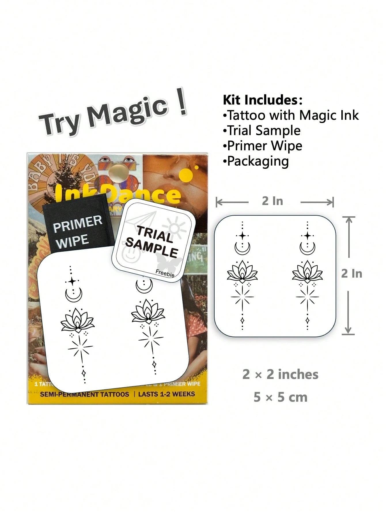 1 Kit "Lotus Moon" New Technology Tattoo Sticker, Semi-Permanent, Spiritual, Fine-Line, Dainty, Temporary Tattoo, Fake Tattoo, Waterproof & Long-Lasting Realistic Design, Plant-Based Formula, InkDance