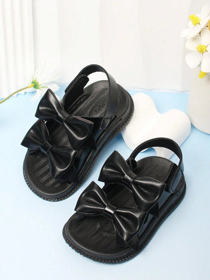 1 Pair Baby Girls Black Hook And Loop Sandals, Simple, Comfortable Casual Outdoor Beach Shoes For Toddler