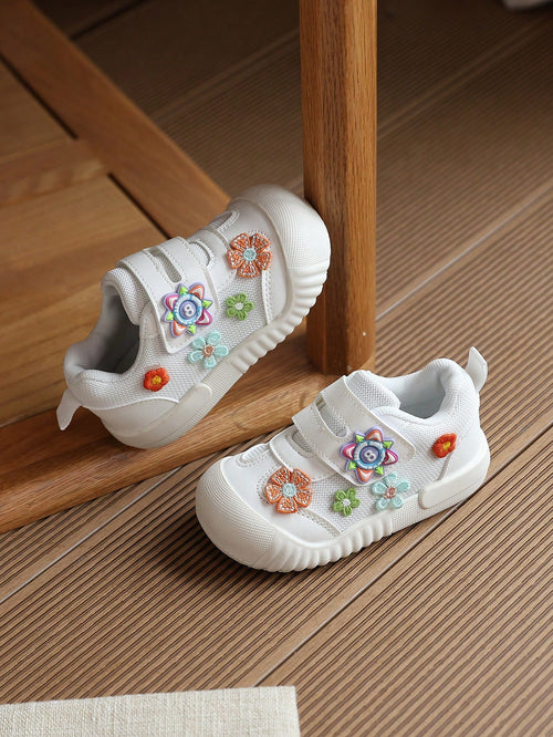 1 Pair Baby Girls Soft Sole Walking Shoes, Spring/Summer Cartoon Closed-Toe Shoes