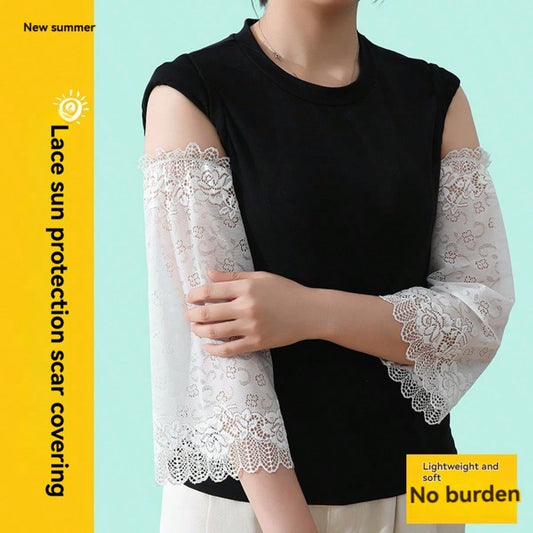 1 Pair Lace Sun Protection Arm Sleeves, Summer Thin Breathable Quick-Dry Mosquito-Proof UV Protection Sleeves For Driving, Arm Covers To Hide Scars, Single Layer Lace Mesh Sleeves For Air-Conditioned