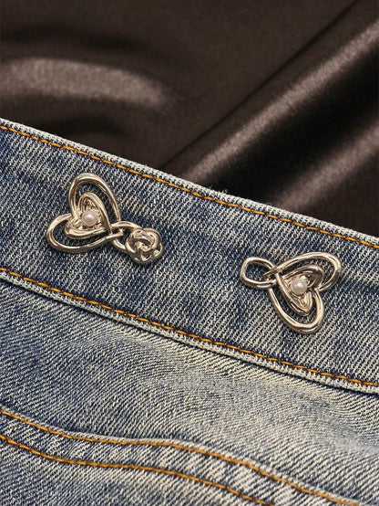 1 Pair Of High-End Pearl Heart-Shaped Brooch Waist Adjuster For Jeans Skirts, Premium Quality With Adjustable Waistband Buckle