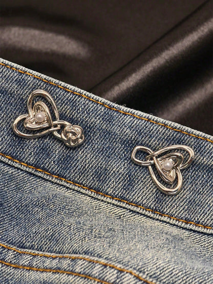 1 Pair Of High-End Pearl Heart-Shaped Brooch Waist Adjuster For Jeans Skirts, Premium Quality With Adjustable Waistband Buckle