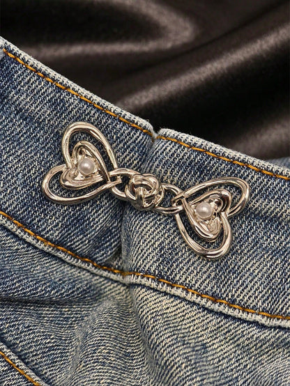 1 Pair Of High-End Pearl Heart-Shaped Brooch Waist Adjuster For Jeans Skirts, Premium Quality With Adjustable Waistband Buckle