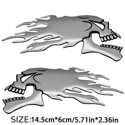 1 Pair Silver Skull Flame Soft Rubber Stickers, 3D Soft Rubber Craft, Strong Adhesion, Motorcycle Fuel Tank, Car, Electric Vehicle Exterior Decoration Accessories