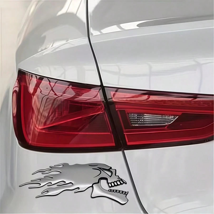 1 Pair Silver Skull Flame Soft Rubber Stickers, 3D Soft Rubber Craft, Strong Adhesion, Motorcycle Fuel Tank, Car, Electric Vehicle Exterior Decoration Accessories