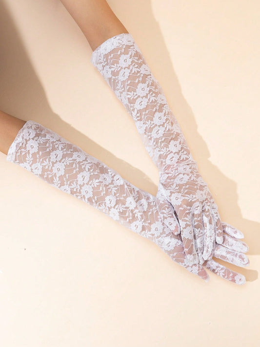 1 Pair Women Rose Lace Evening Dress Long Sleeve Gloves Halloween Accessories Winter Gloveswedding,Travel,Festival,Party,Camping