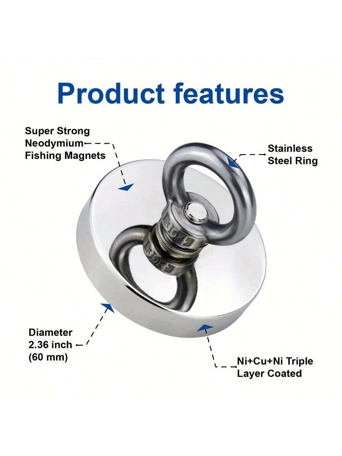 1 Pc Deep-Water Magnetic Iron Belt Lifting Ring Capable Of Withstanding 140kg Pulling Force, Fishing And Salvage Magnet, Single-Sided Circular Neodymium Iron Boron Anti-Collision Pot Magnetic Strong S