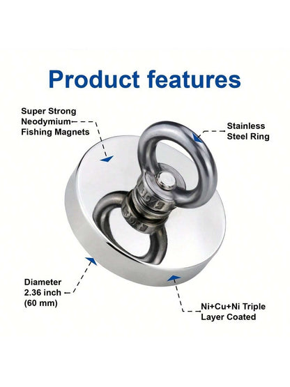 1 Pc Deep-Water Magnetic Iron Belt Lifting Ring Capable Of Withstanding 140kg Pulling Force, Fishing And Salvage Magnet, Single-Sided Circular Neodymium Iron Boron Anti-Collision Pot Magnetic Strong S