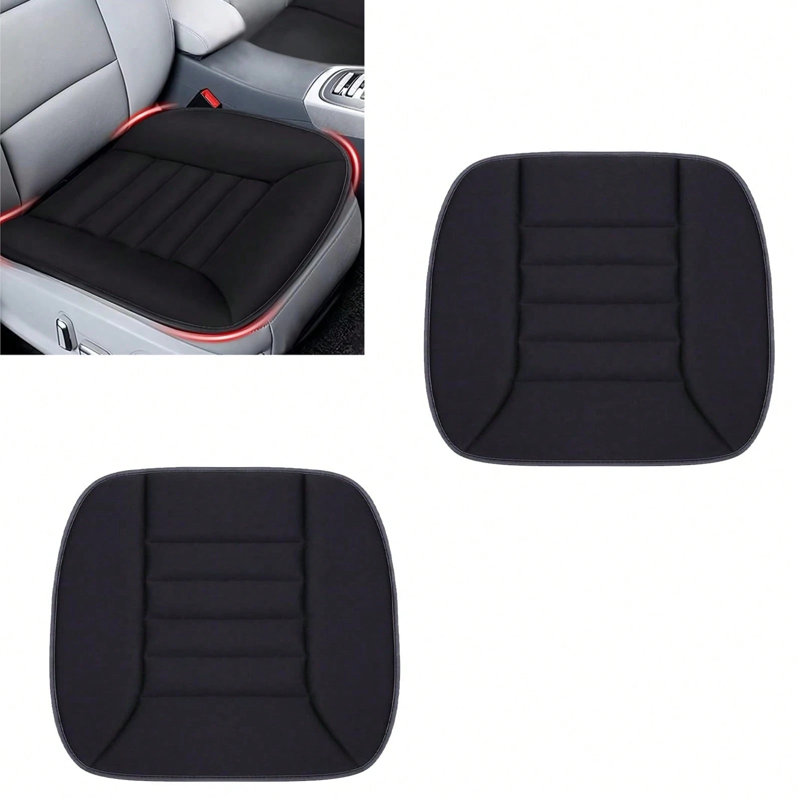1 Pcs/2 Pcs Car Seat Breathable Cushion Driver Seat Cushion, Memory Foam Automotive Butt Cushion With Non-Slip Silicone Bottom, Comfort Driver Seat Protector For Car, Office Chair And Home Chair (Blac