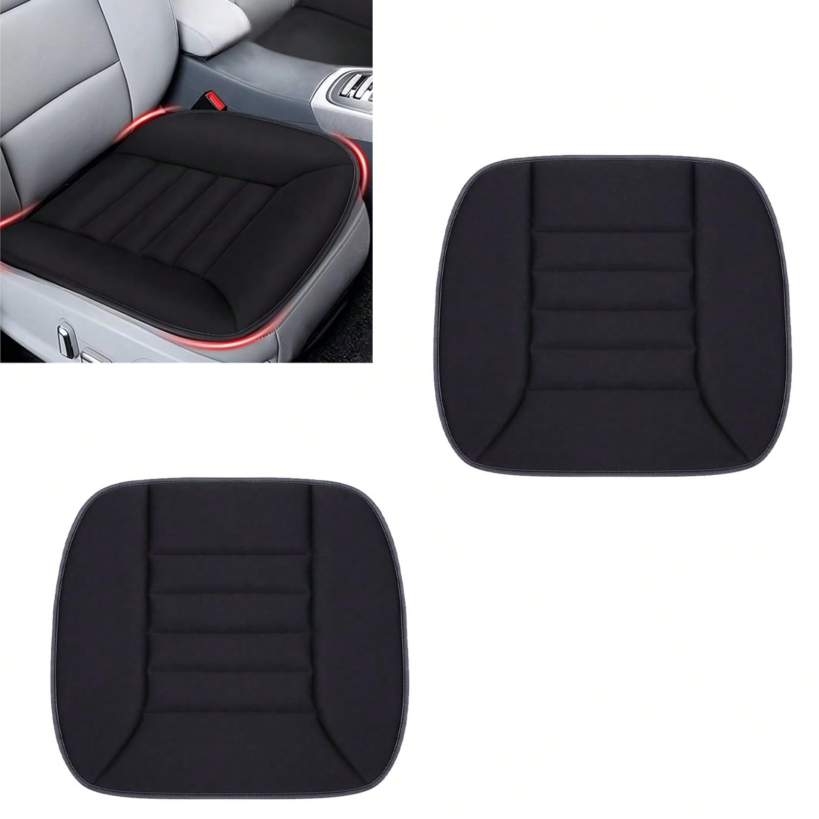1 Pcs/2 Pcs Car Seat Breathable Cushion Driver Seat Cushion, Memory Foam Automotive Butt Cushion With Non-Slip Silicone Bottom, Comfort Driver Seat Protector For Car, Office Chair And Home Chair (Blac