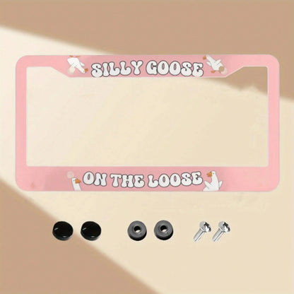 1 Piece Aluminum License Plate Frame, Funny "Wandering Goose" License Plate Frame, Cute Car Decoration, Fun Car Accessories For Girls, Z Generation Car Bumper Goose, Beginner Driving Gift, High-Qualit