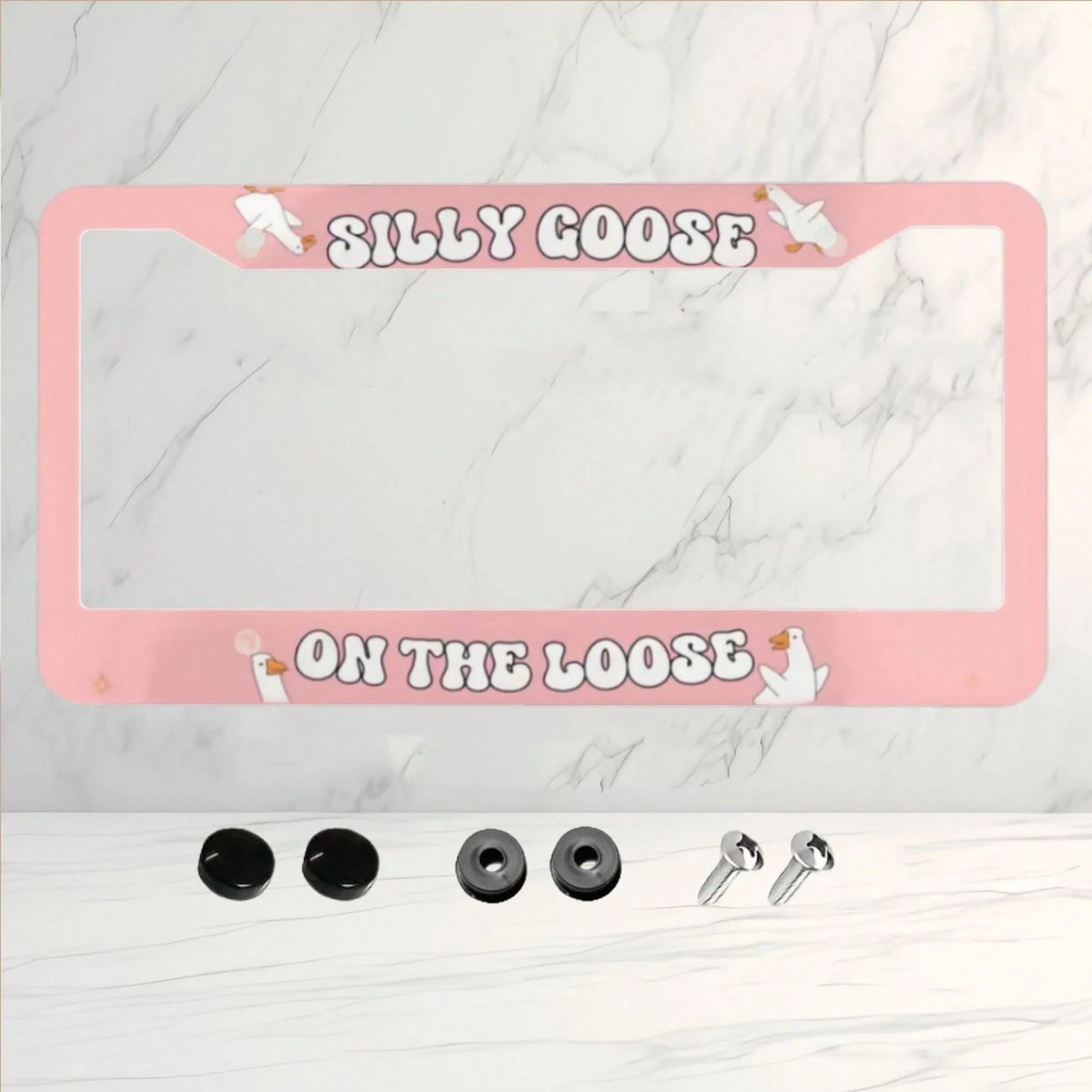 1 Piece Aluminum License Plate Frame, Funny "Wandering Goose" License Plate Frame, Cute Car Decoration, Fun Car Accessories For Girls, Z Generation Car Bumper Goose, Beginner Driving Gift, High-Qualit