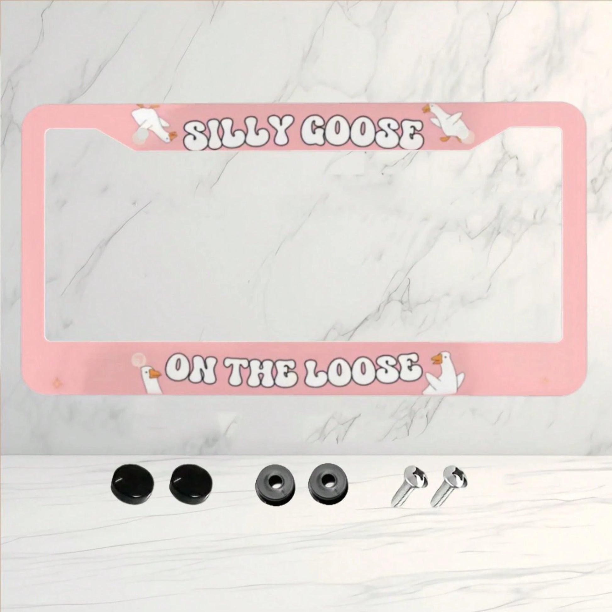 1 Piece Aluminum License Plate Frame, Funny "Wandering Goose" License Plate Frame, Cute Car Decoration, Fun Car Accessories For Girls, Z Generation Car Bumper Goose, Beginner Driving Gift, High-Qualit